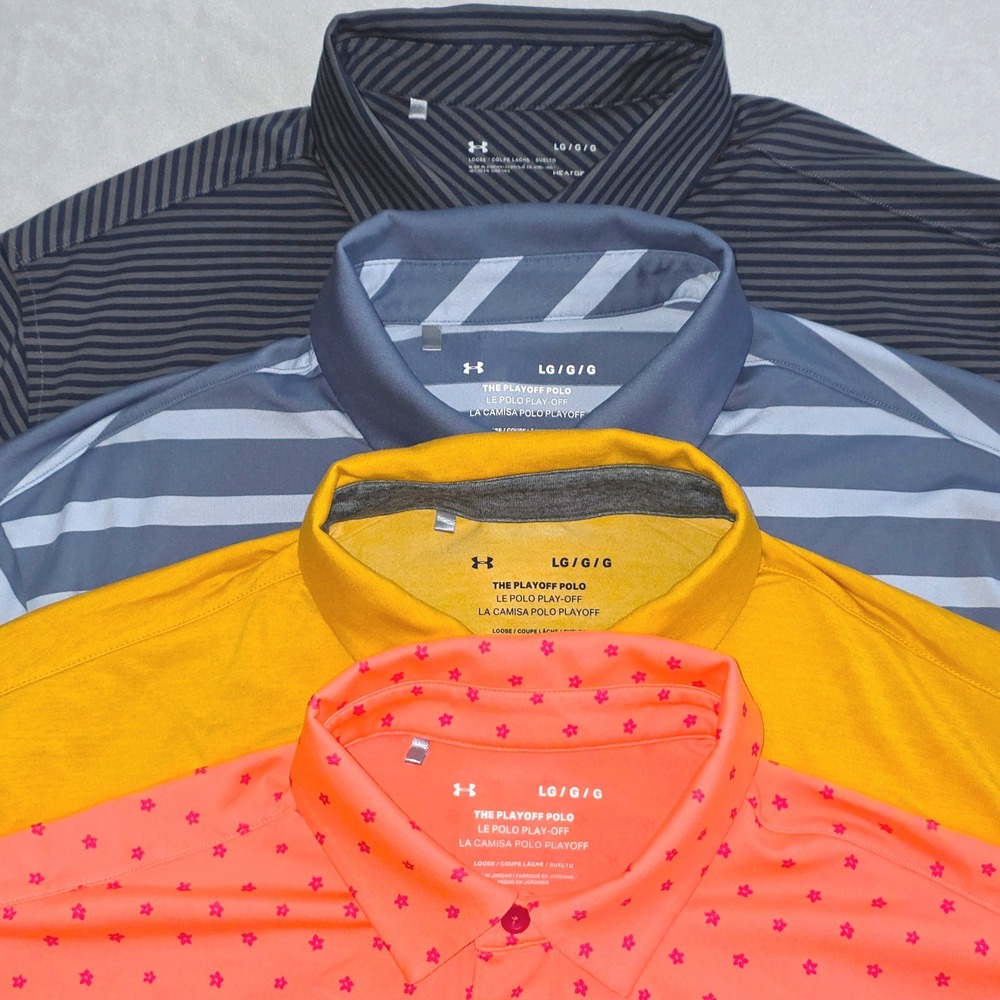 Lot of 4 Under Armour Men Playoff Golf Polo Multicolor Striped Star Print Large